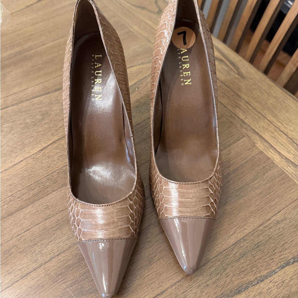 Ralph Lauren Beige High-Heeled Stilettos with Woven Design